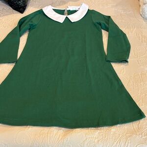 Arshiner Girls Emerald Green Long-Sleeve Dress with White Collar
